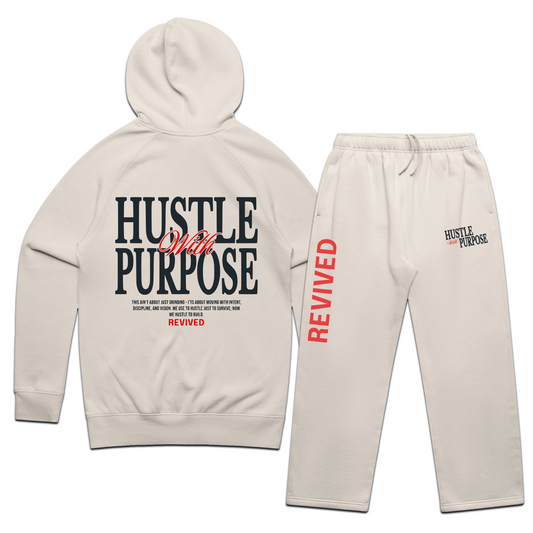 Hustle With Purpose Hoodie Set, (Bone).