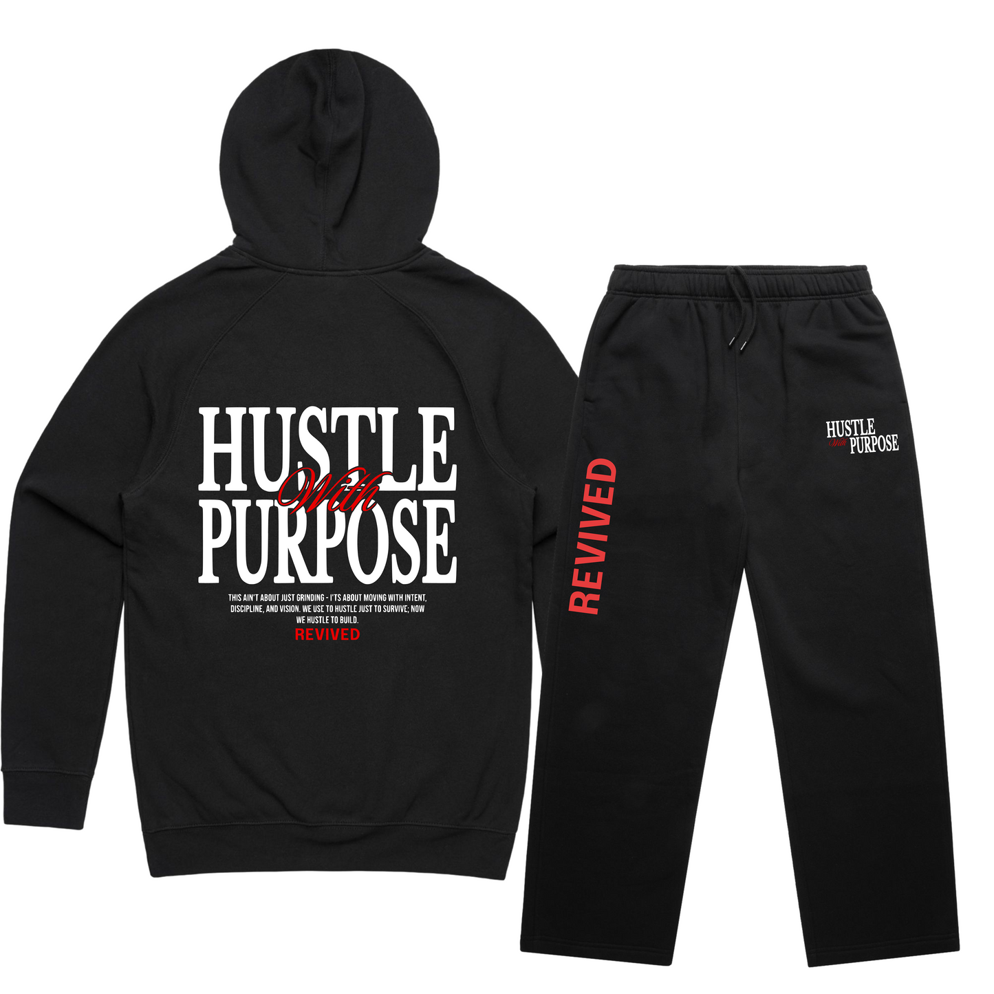 Hustle With Purpose Black Hoodie Set.